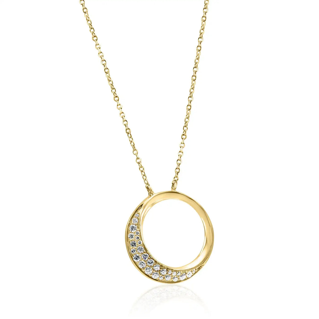 Collar colgante de oro amarillo de 14 quilates con diamantes redondos blancos "Círculo de la vida" 