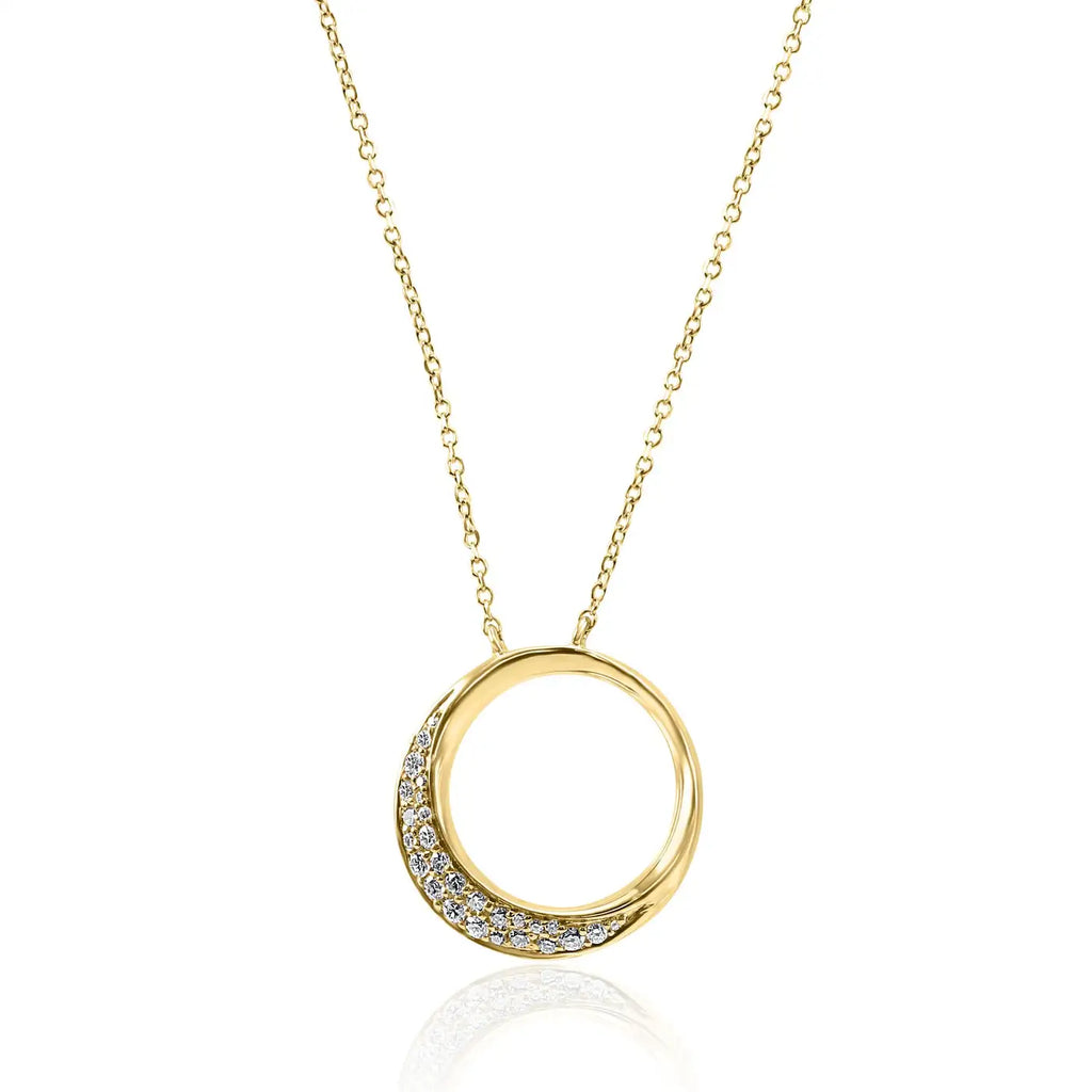 Collar colgante de oro amarillo de 14 quilates con diamantes redondos blancos "Círculo de la vida" 