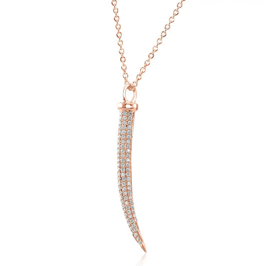 14K Gold Fancy Drop Pendent Chain Necklace With White Round Diamonds