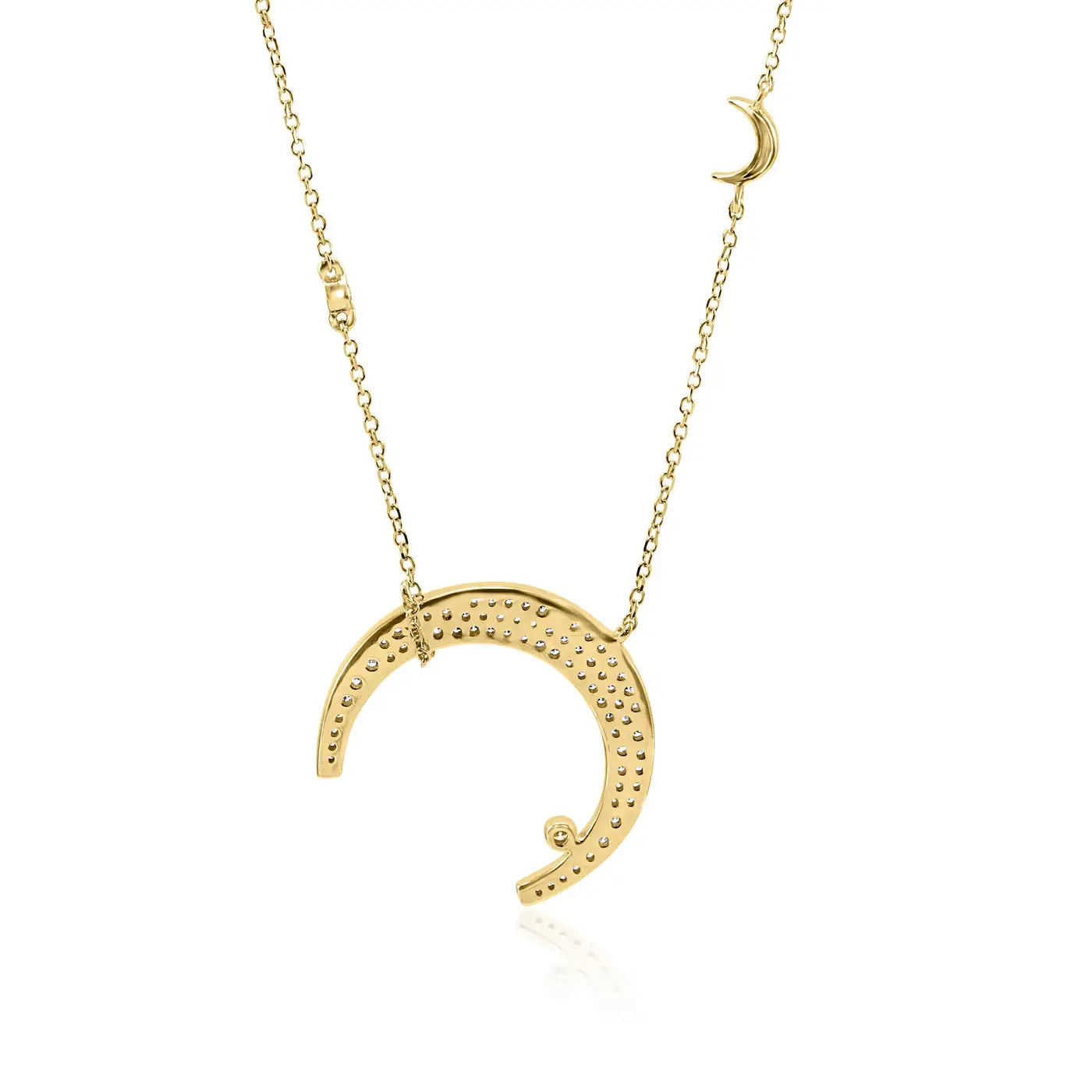 White Diamond Round 14K Gold Crescent Drop Pendent Chain Necklace