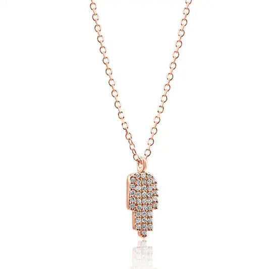 14K Rose Gold "Hamsa" Drop Pendent Chain Fashion Necklace White  Round Diamonds