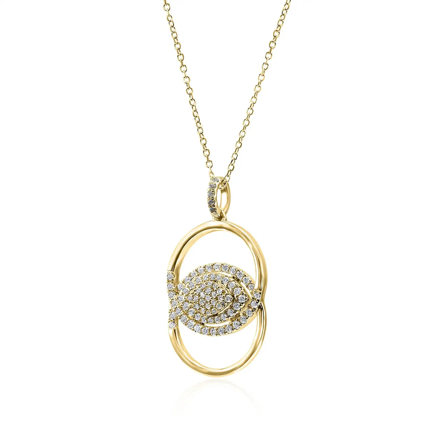 White Diamond Round 14K Gold Evil Eye Drop Pendent Chain Necklace