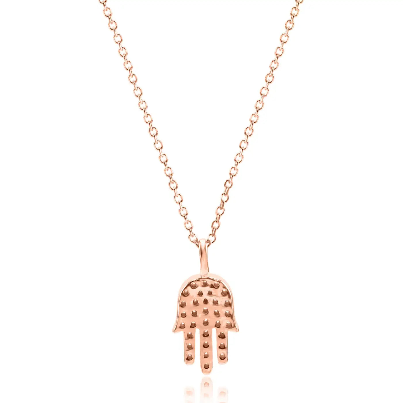 14K Gold "Hamsa" Drop Pendent Chain Necklace With White Round Diamonds