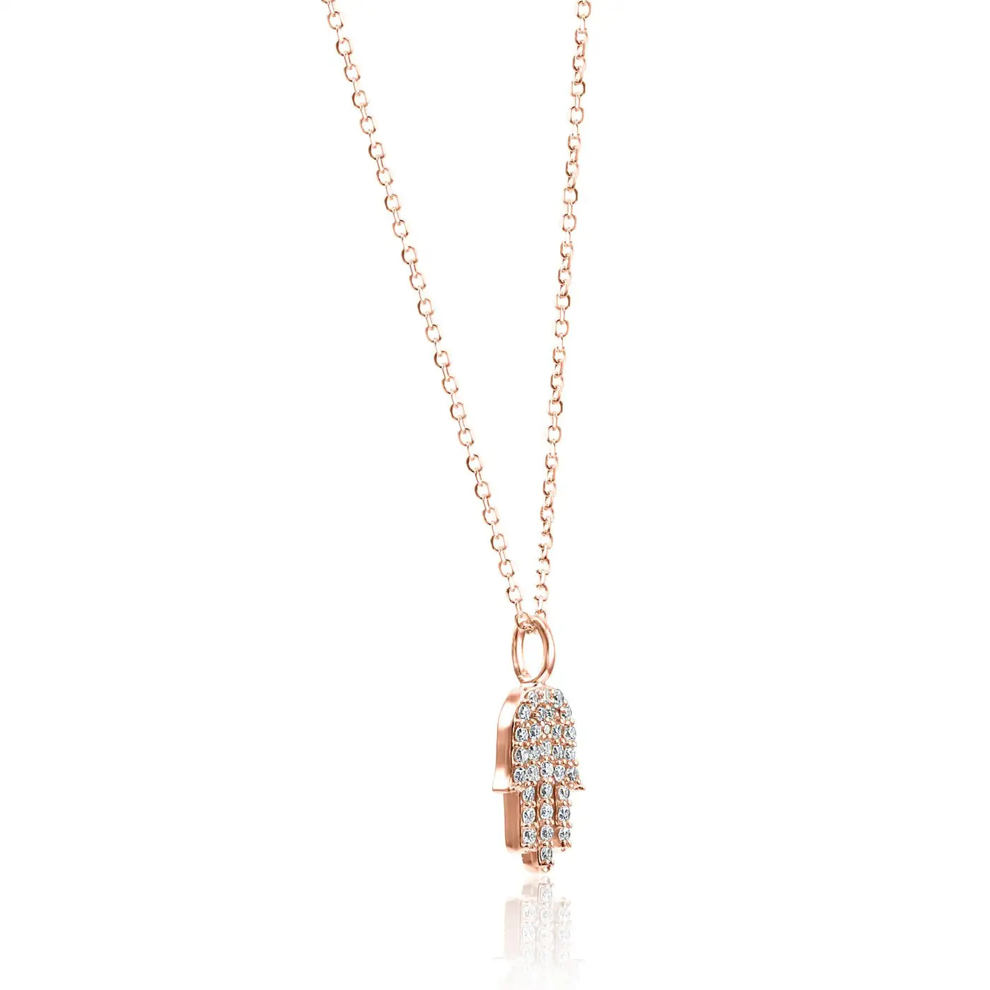 14K Gold "Hamsa" Drop Pendent Chain Necklace With White Round Diamonds