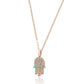 14K Gold "Hamsa" Drop Pendent Chain Necklace With White Round Diamonds