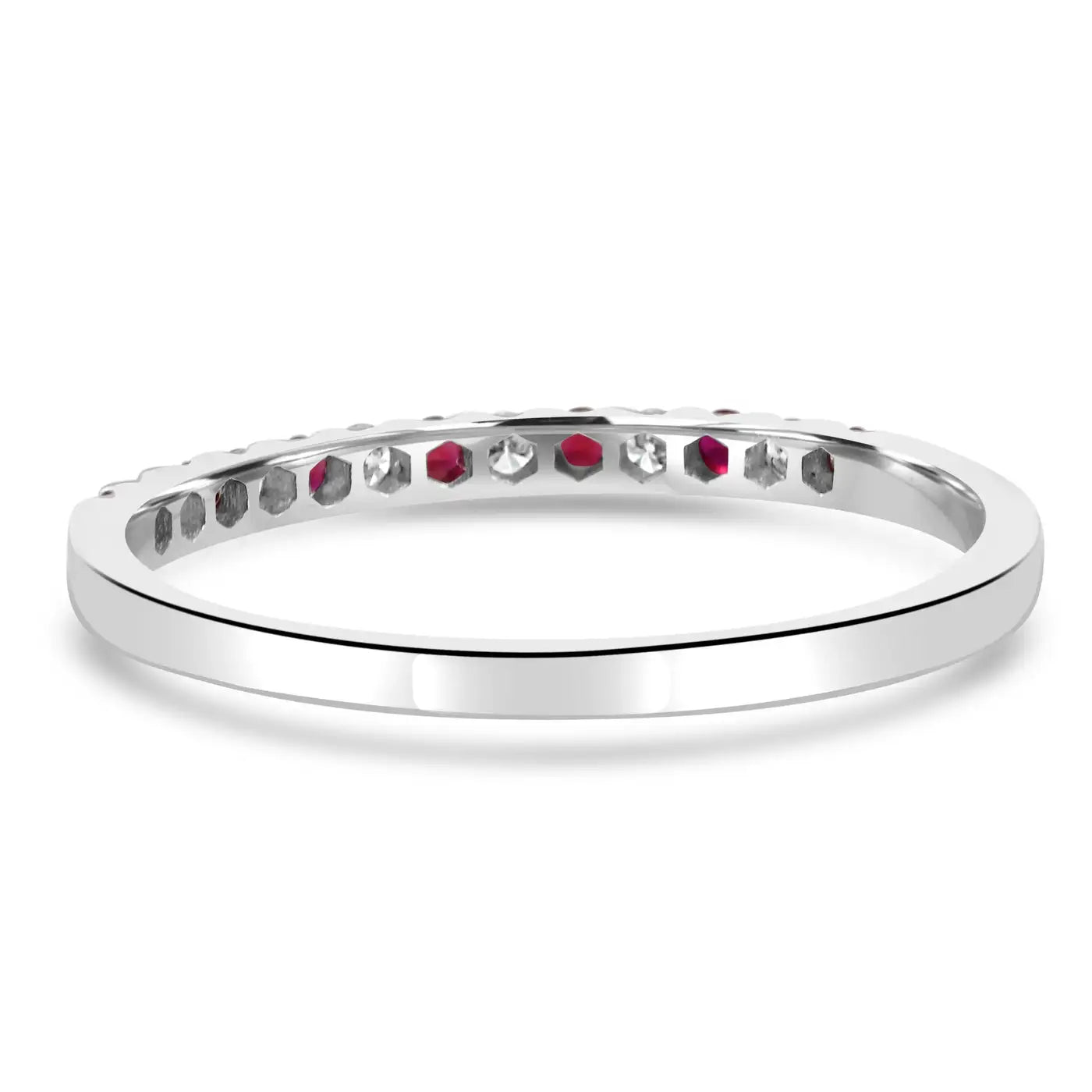 Ruby And White Diamond Round In 18K Gold, 13 Stone Engagement Band Ring