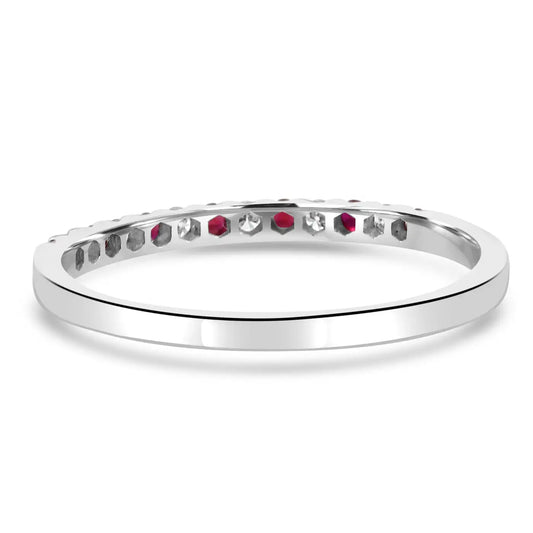 Ruby And White Diamond Round In 18K Gold, 13 Stone Engagement Band Ring