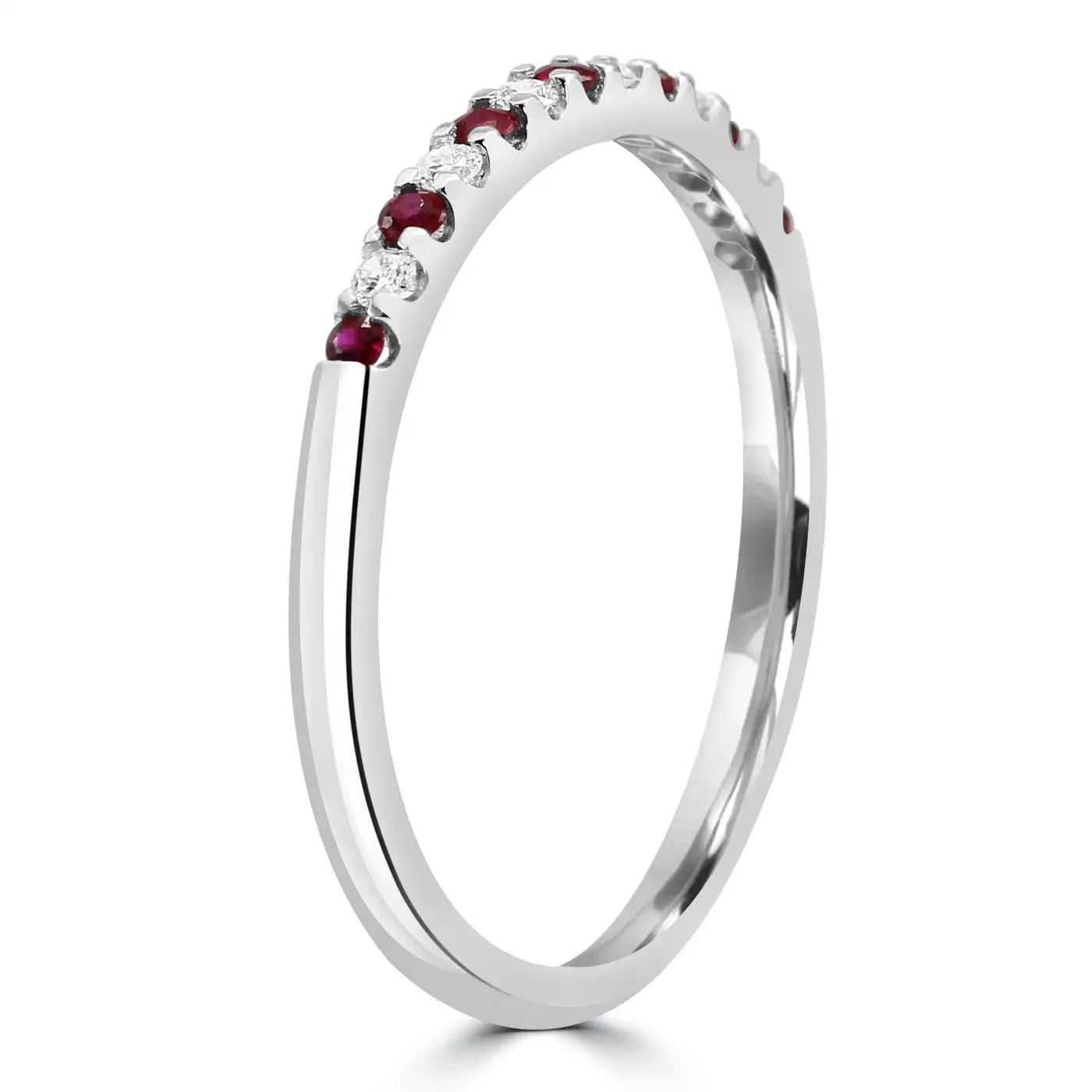 Ruby And White Diamond Round In 18K Gold, 13 Stone Engagement Band Ring