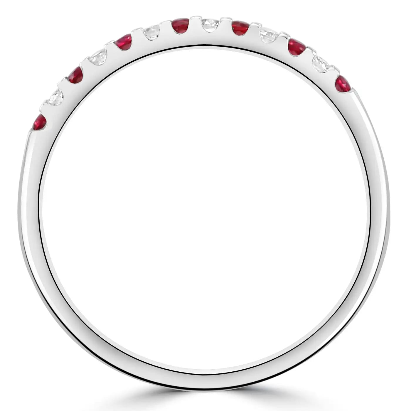 Ruby And White Diamond Round In 18K Gold, 13 Stone Engagement Band Ring