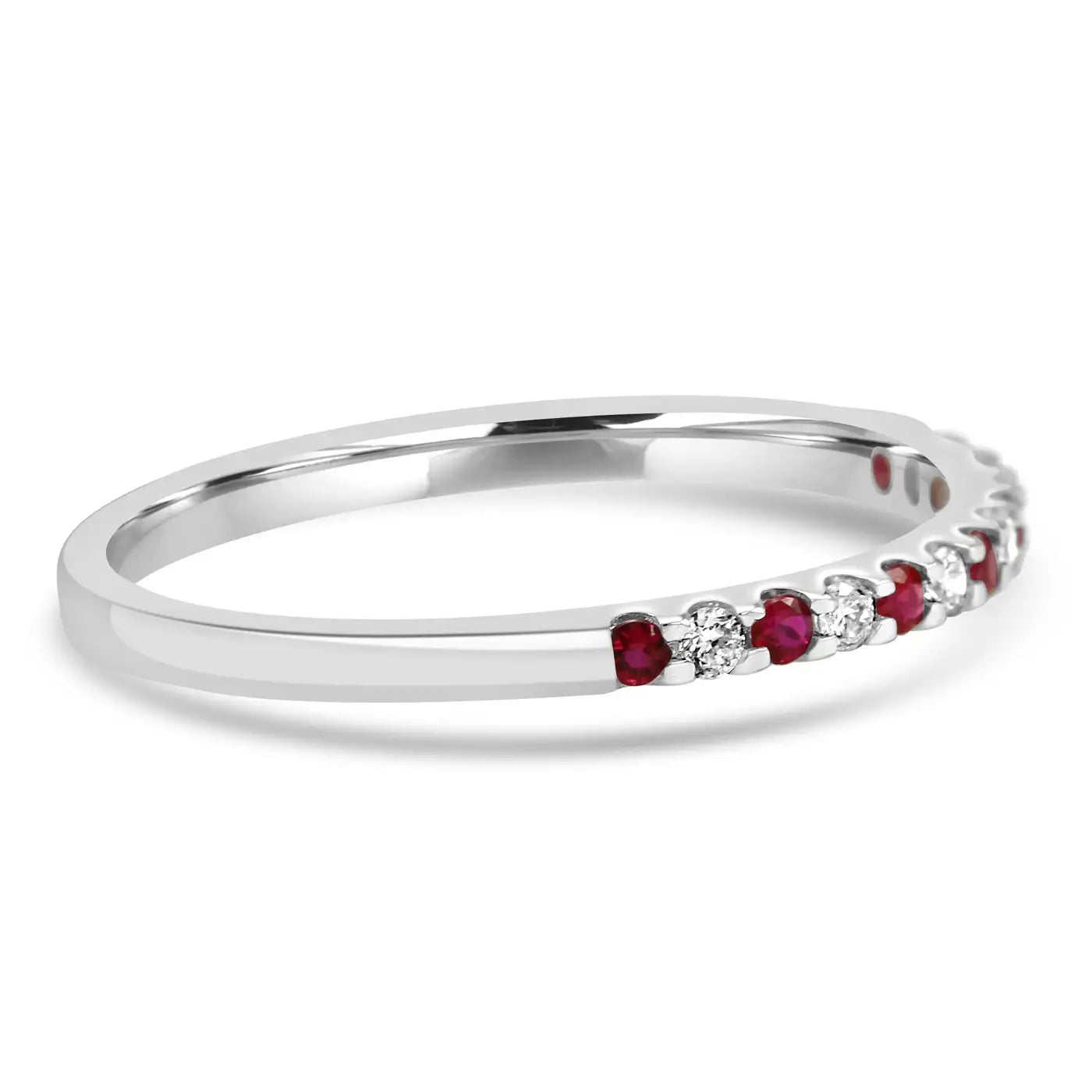 Ruby And White Diamond Round In 18K Gold, 13 Stone Engagement Band Ring