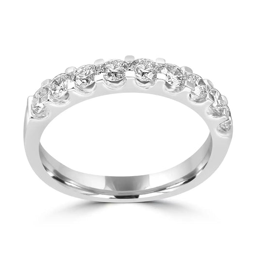 18K White Gold 9-Stone Natural Diamond Engagement Band Ring