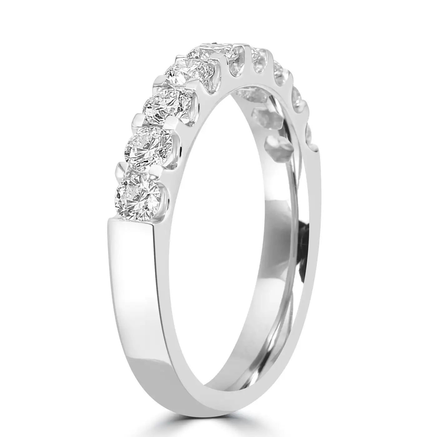 18K White Gold 9-Stone Natural Diamond Engagement Band Ring