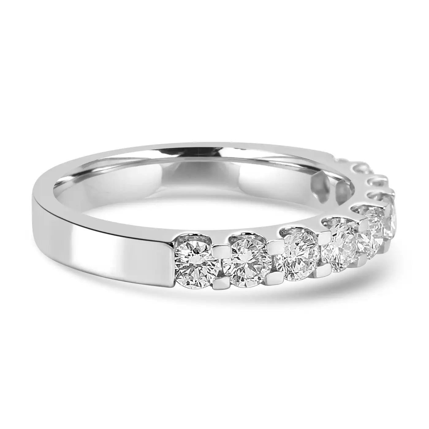 18K White Gold 9-Stone Natural Diamond Engagement Band Ring