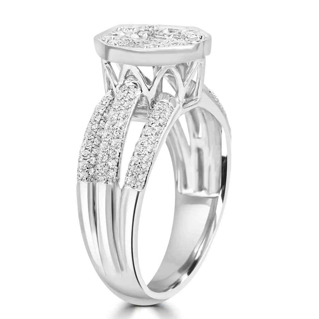 Engagement Ring With Baguette & Round Diamonds  14 Karat White Gold