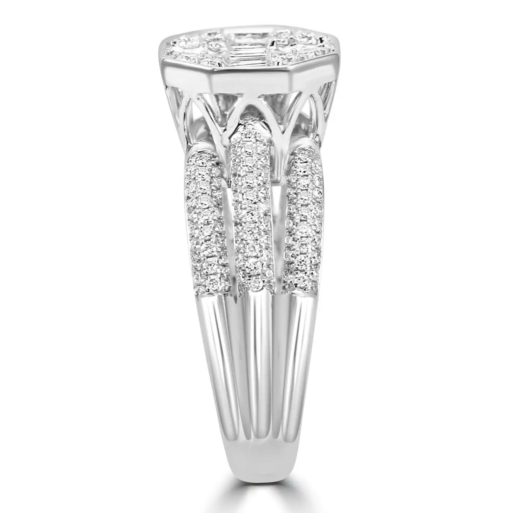 Engagement Ring With Baguette & Round Diamonds  14 Karat White Gold