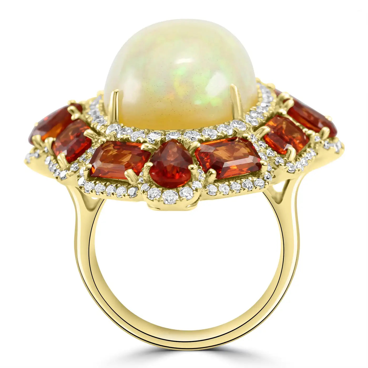 Double Halo 18K Gold Cocktail Ring Opal Sapphire White Diamond Round