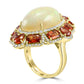 Double Halo 18K Gold Cocktail Ring Opal Sapphire White Diamond Round