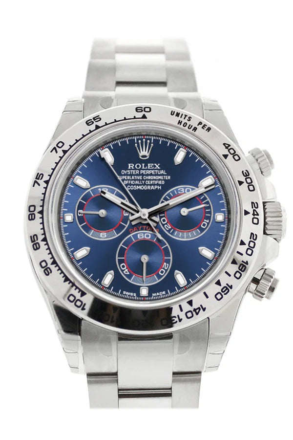 Rolex Cosmograph Daytona 40 Blue Dial White Gold Oyster Men's Watch 116509