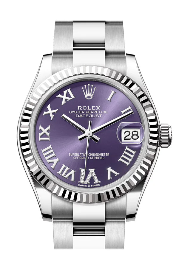 Rolex Datejust 31 Purple Roman Diamond on 6 Dial Fluted Bezel Ladies Watch 278274