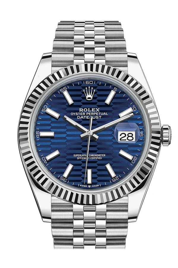 Rolex Datejust 41 Blue Fluted Dial White Gold Jubilee Men's Watch 126334 126334