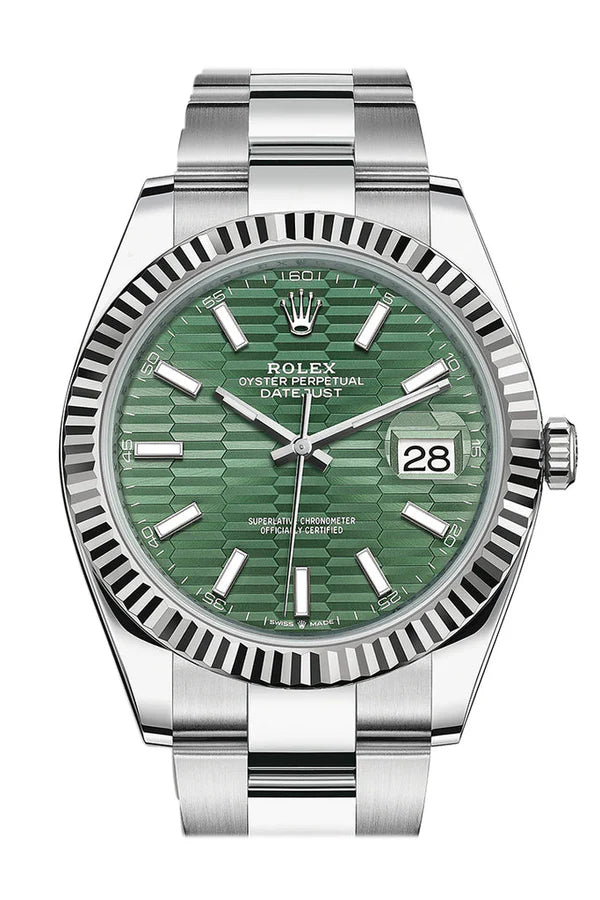 Rolex Datejust 41 Green Fluted Dial White Gold Oyster Men's Watch 126334-0029