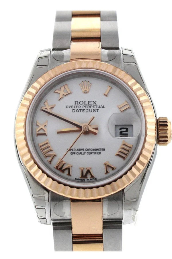 Rolex Datejust 26 White Roman Dial Rose Gold Ladies Watch 179171