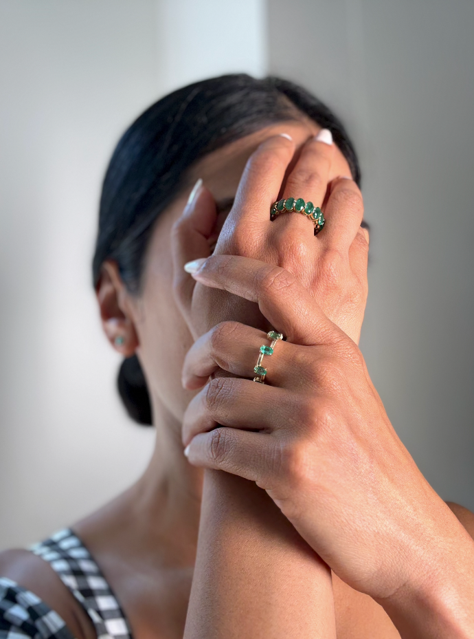 Emerald Eternity Band with Gold Links – 18kt Solid Yellow Gold