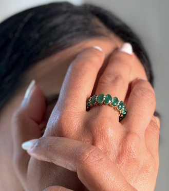 14kt Solid Yellow Gold Colombian Emerald Eternity Band