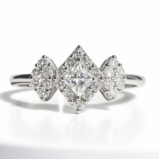 18kt Solid White Gold Diamond Trio Ring