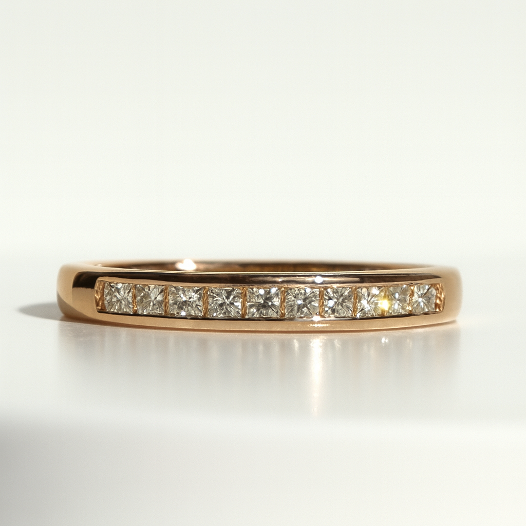18kt Solid Yellow Gold Princess-Cut Diamond Band