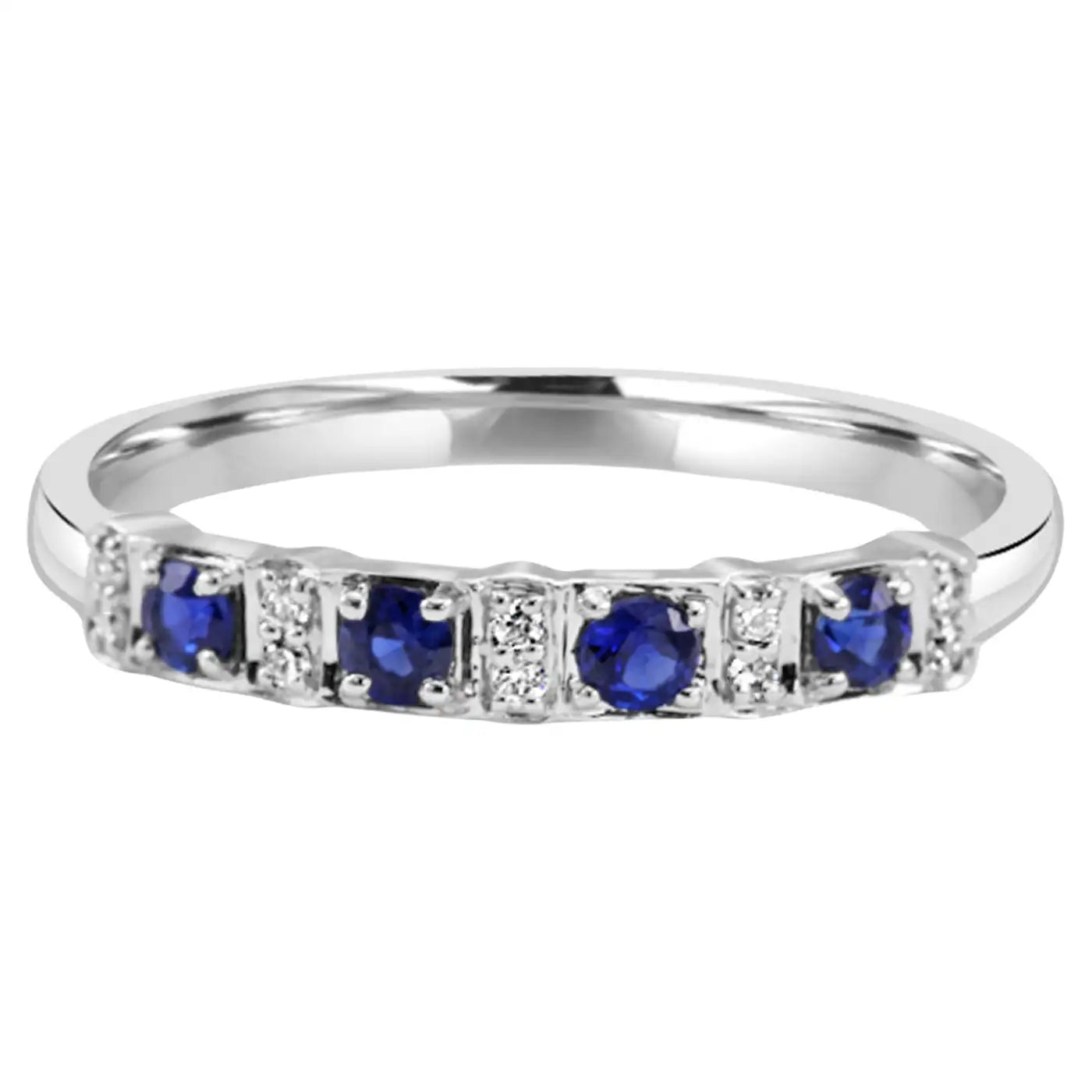 Blue Sapphire White Diamond Round 18K Gold Fashion Engagement Band Ring