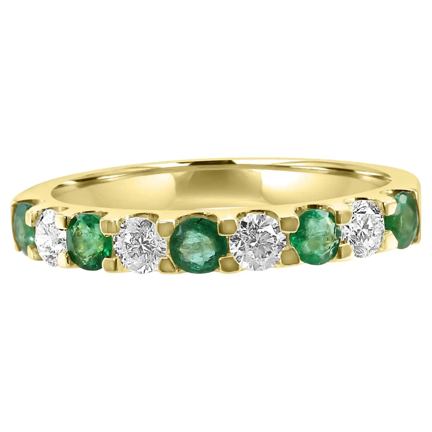 Emerald White Diamond Round 18K Gold 9 Stone Engagement Band Ring