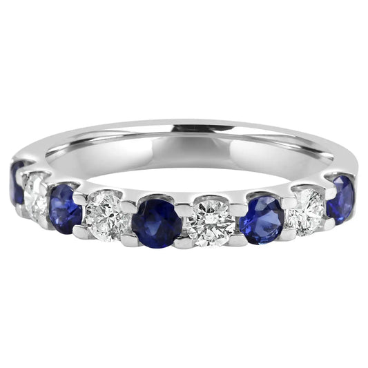 Blue Sapphires And White Diamond 18K Gold -9 Stone Engagement Band Ring