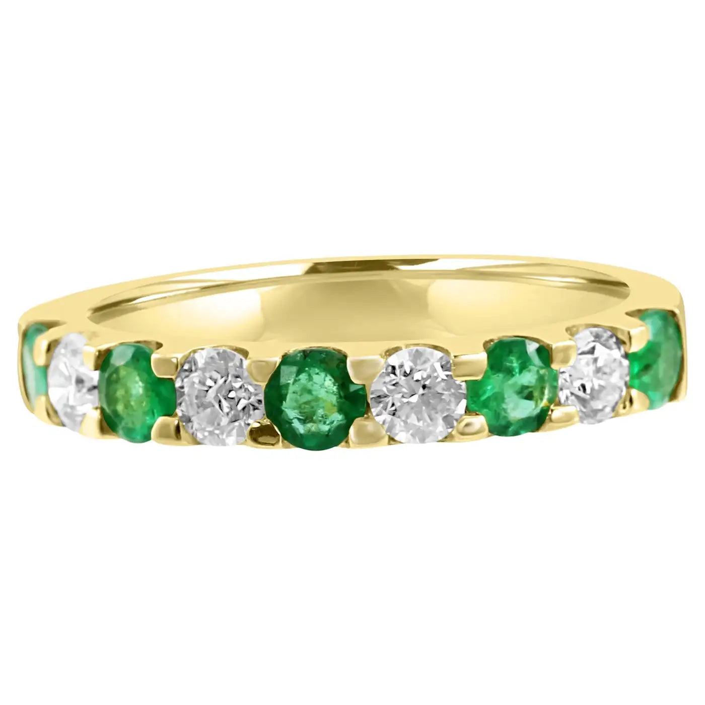 Emerald White Diamond Round 18K Gold 9 Stone  Engagement Band Ring