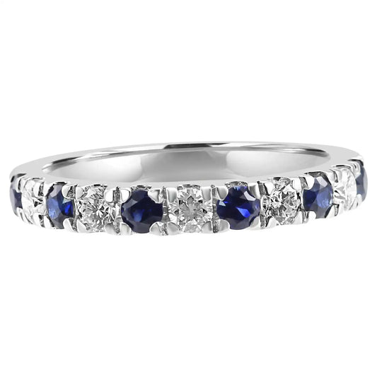 Blue Sapphire White Diamond Round 18K Gold Engagement Band Ring