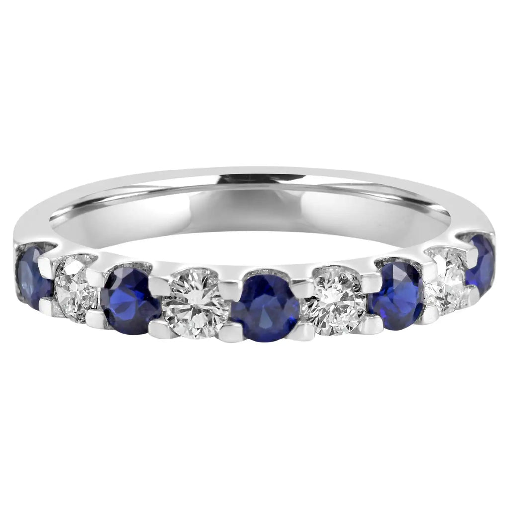 Anillo de compromiso de oro de 18 quilates con 6 zafiros azules y 5 diamantes blancos