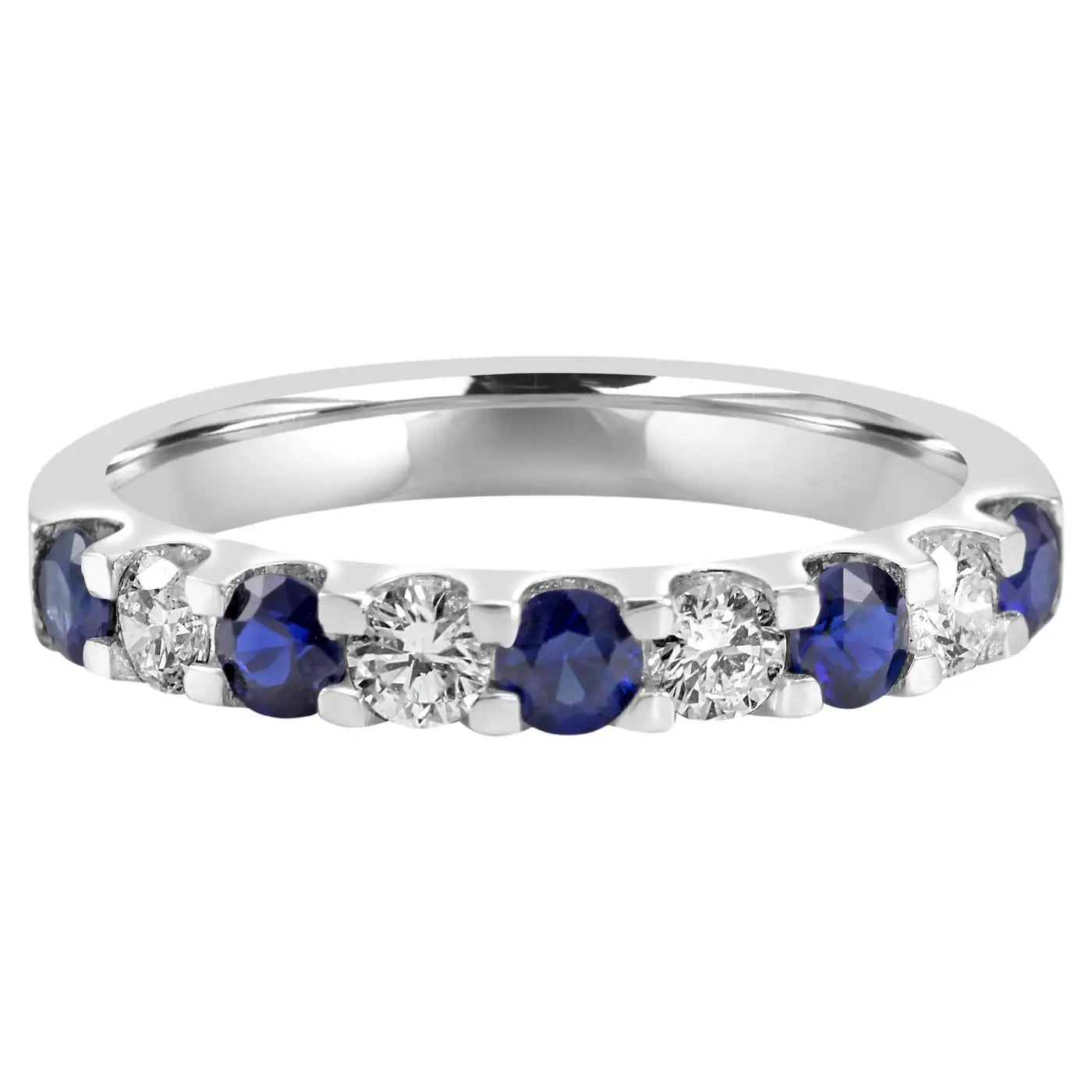 6 Blue Sapphires And 5 White Diamond In 18K Gold Engagement Band Ring