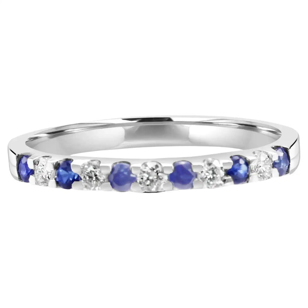 Anillo de compromiso de oro de 18 quilates con 11 piedras y zafiro azul y diamante blanco redondo