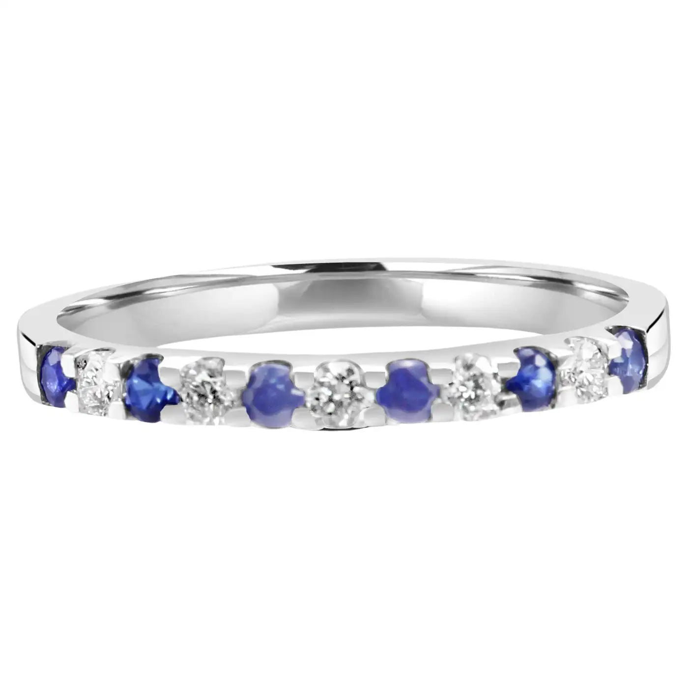 Anillo de compromiso de oro de 18 quilates con 11 piedras y zafiro azul y diamante blanco redondo