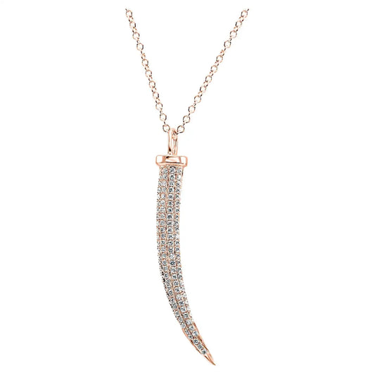 14K Gold Fancy Drop Pendent Chain Necklace With White Round Diamonds