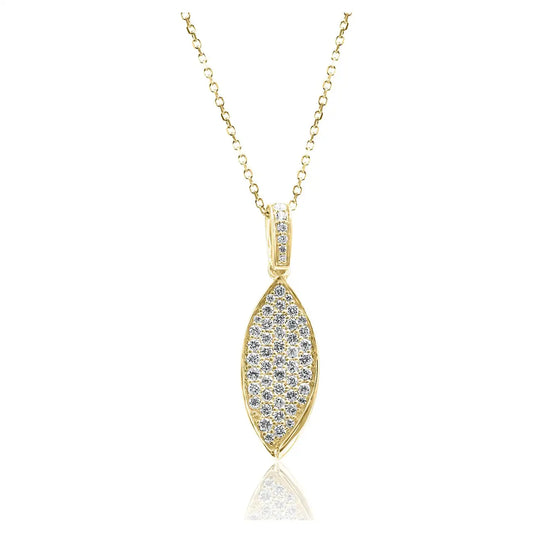 White Diamond Round 14K Gold Drop Leaf Pendent Chain Necklace