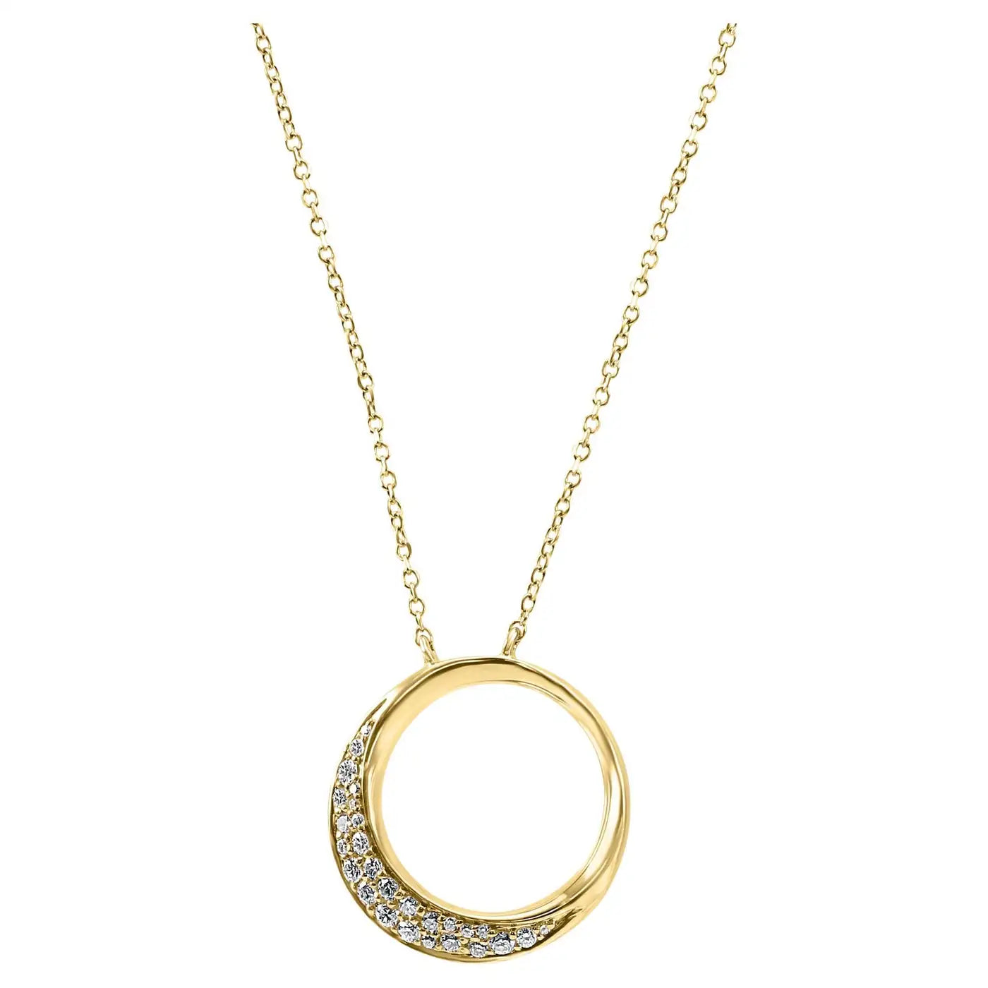 14K Yellow Gold Pendant Necklace With White Round Diamonds "Circle Of Life"