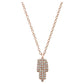 Collar de moda con colgante de cadena con forma de "Hamsa" en oro rosa de 14 quilates y diamantes redondos blancos