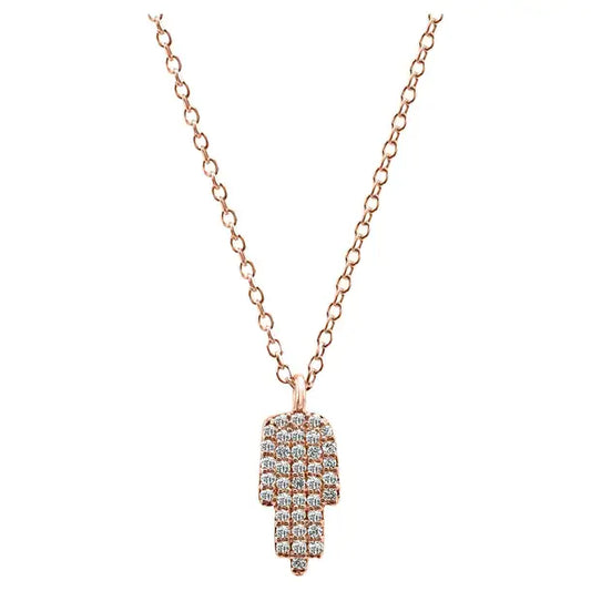 14K Rose Gold "Hamsa" Drop Pendent Chain Fashion Necklace White  Round Diamonds