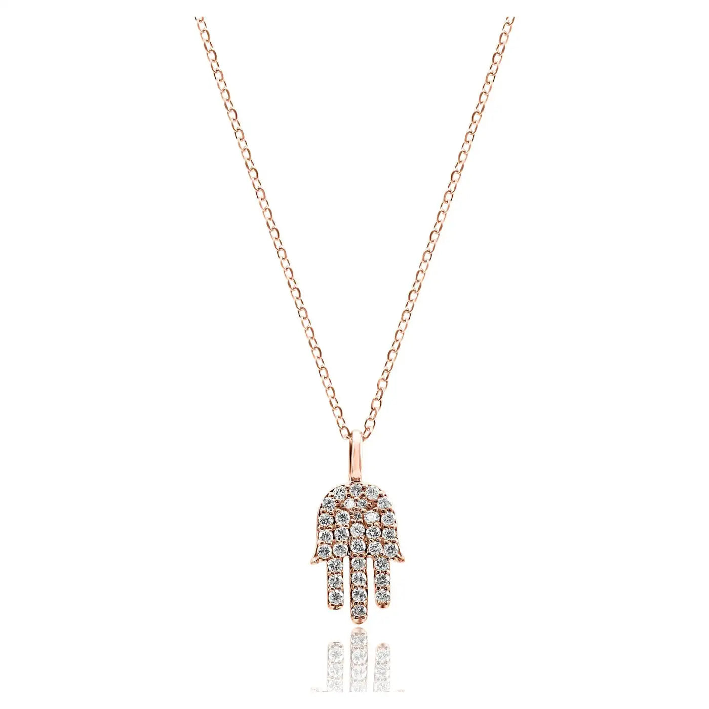 Collar con colgante de cadena con forma de hamsa en oro de 14 quilates y diamantes redondos blancos