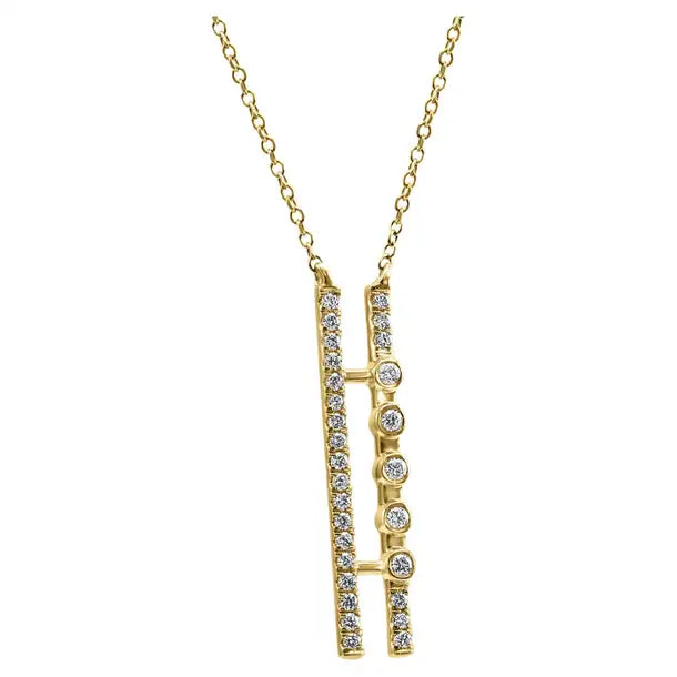 14K Gold Drop Chain Pendent Necklace With White Rounds Diamonds