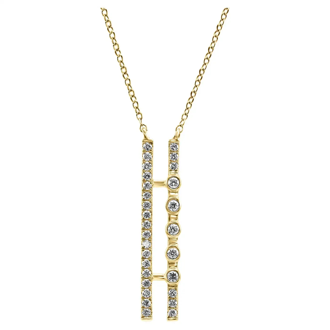 14K Gold Drop Chain Pendent Necklace With White Rounds Diamonds