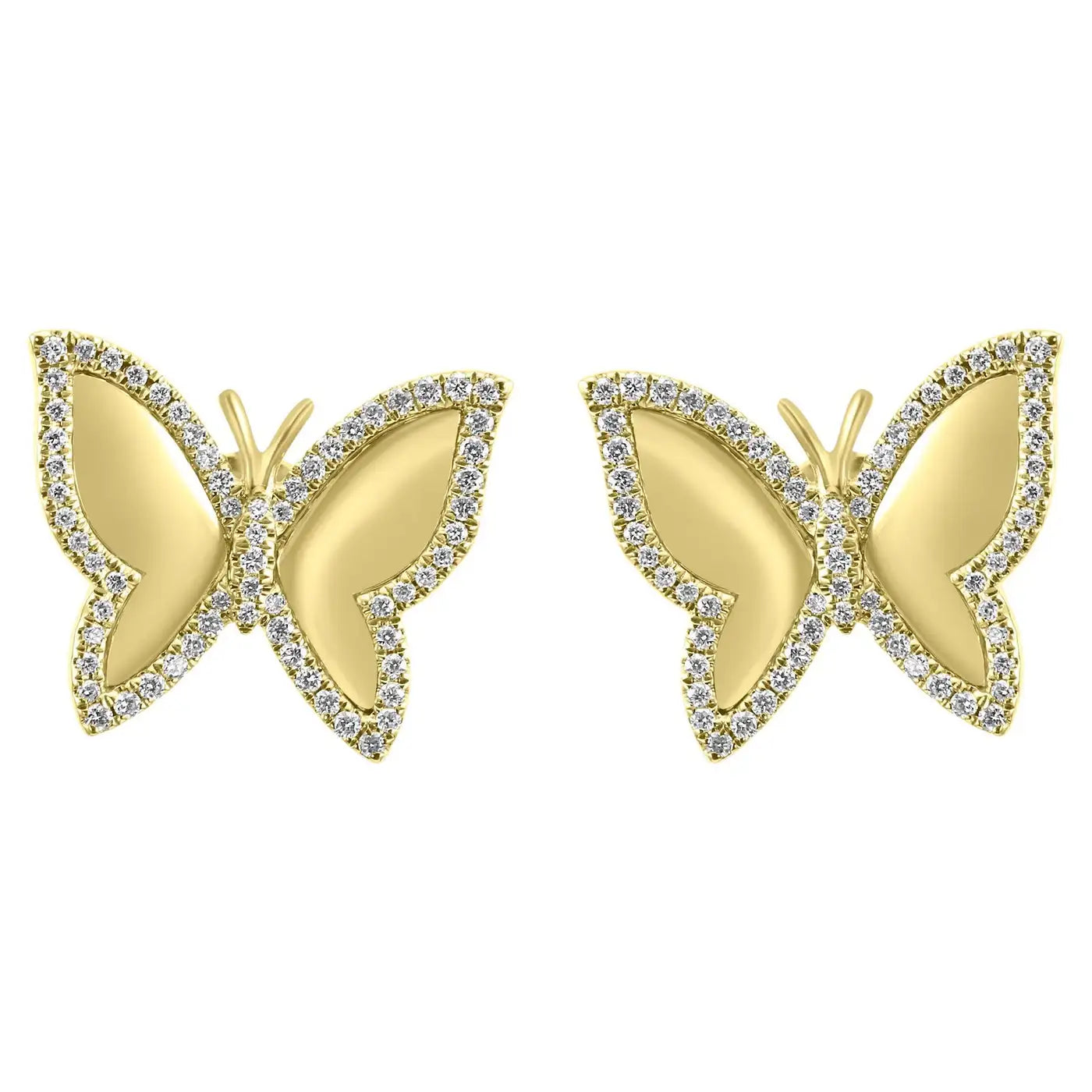 Pendientes de oro amarillo de 14 quilates con forma de mariposa y diamantes blancos