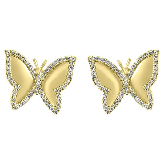 Pendientes de oro amarillo de 14 quilates con forma de mariposa y diamantes blancos