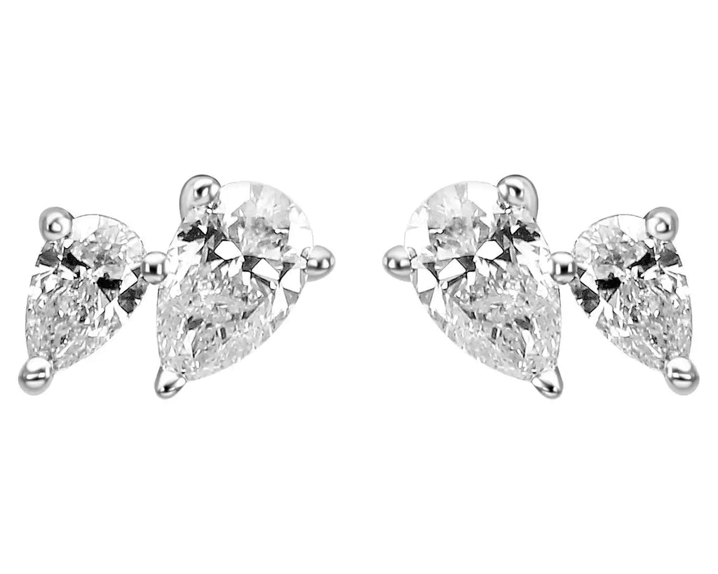 White Diamond Pear 14K White Gold Fancy Toi Et Moi Stud Earring